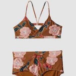 O’Neill brown floral bikini top girls size 12 summer beach trendy‎